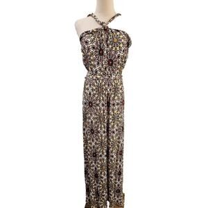 Loft BEACH Halter Maxi Dress Bold Paisley Floral Soft Jersey Stretch - Small 4 6